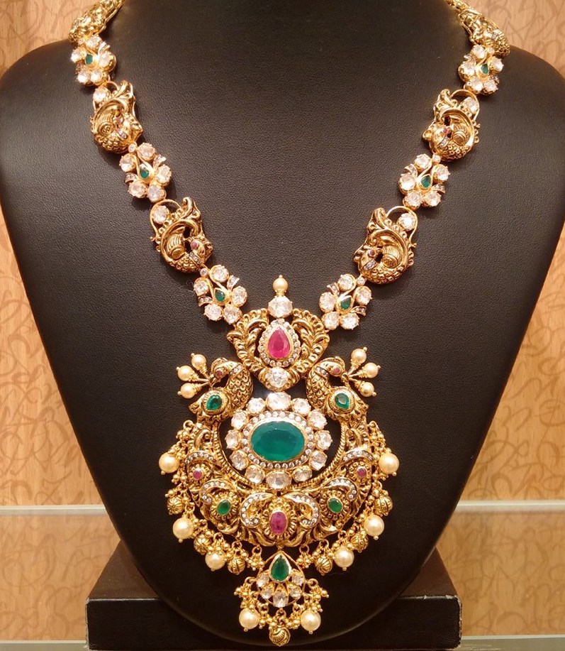 peacock long chain design with flat diamonds