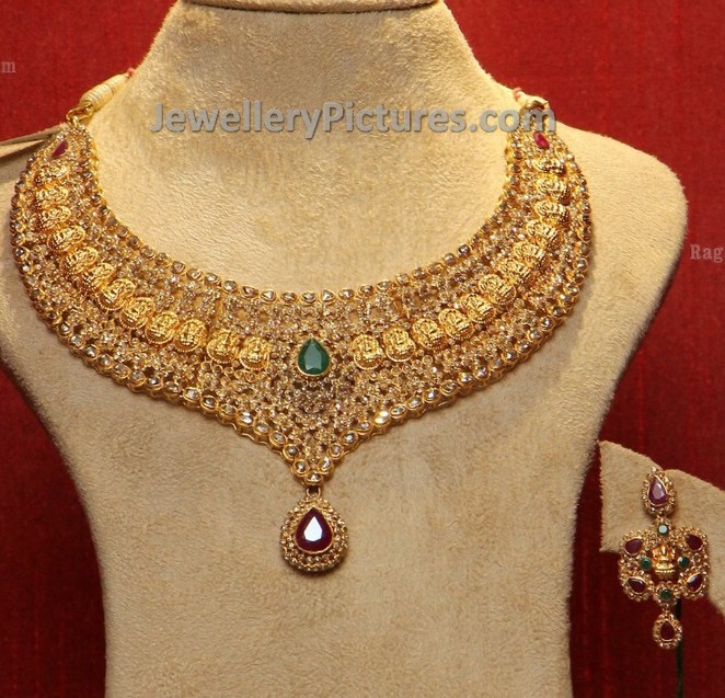 temple jewellery style lakshmi devi uncut diamond necklace