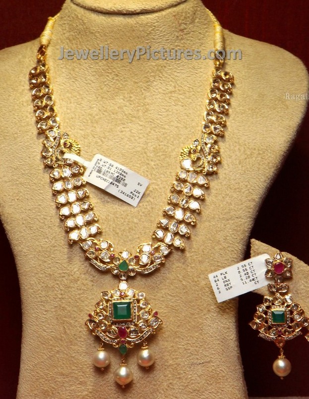 Polki Diamond Long Chain and Earrings 