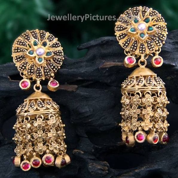 Traditional gold jhumki earrings