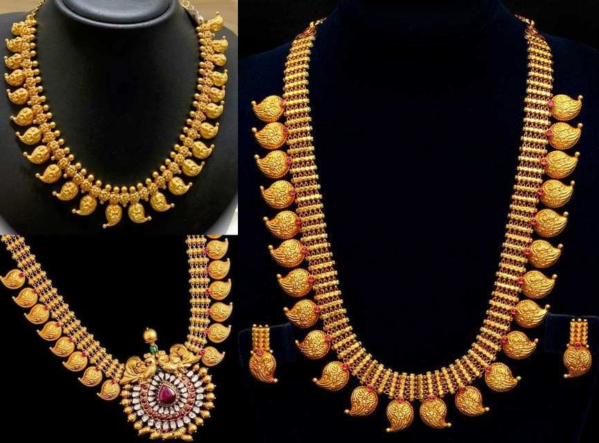 plain gold mango malain short length and long necklace designs