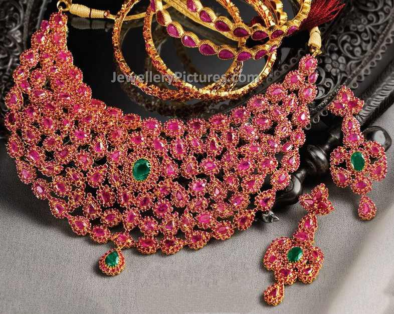ruby gold necklace designs with ruby earrings 