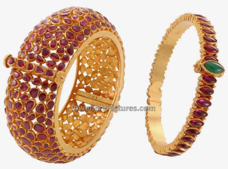 rubies adorned latest gold kada designs