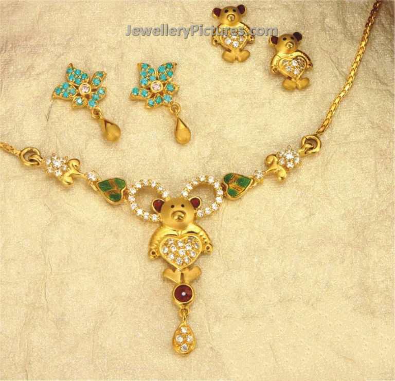 teddy bear gold necklace designs for baby girl