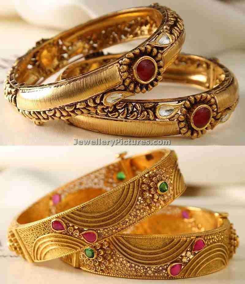 6 Gold Antique Bangles Designs From Manubhai Jewellery Designs