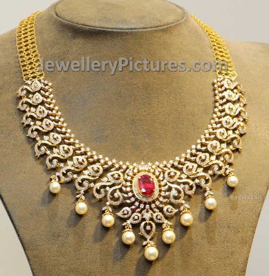 Sparkling Diamond Necklace Set - Jewellery Designs