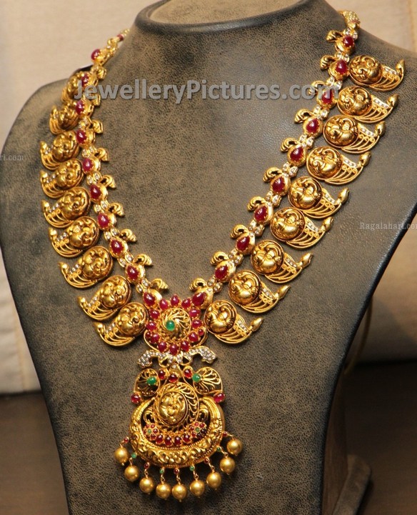 Gold Mango Necklace with Antique finish - Jewellery Designs