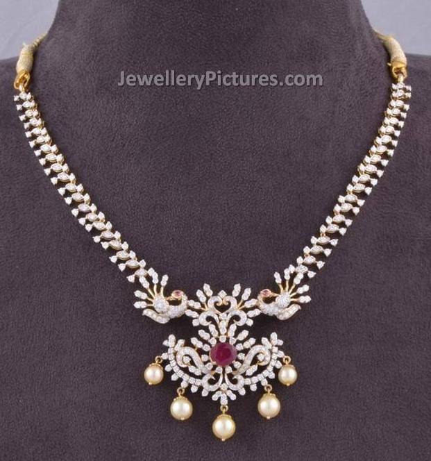 Simple Peacock Diamond Necklace - Jewellery Designs
